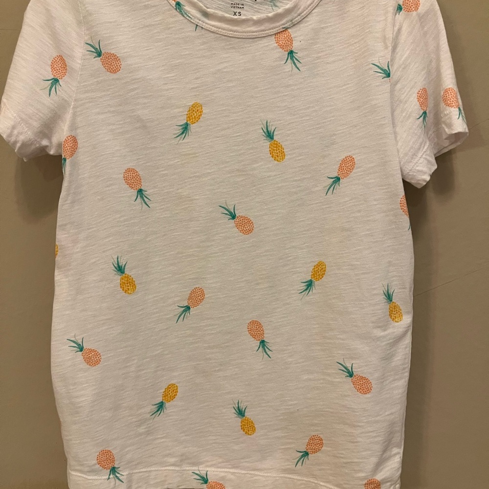LOFT White and Orange Short Sleeve Tee with Pineapple Print